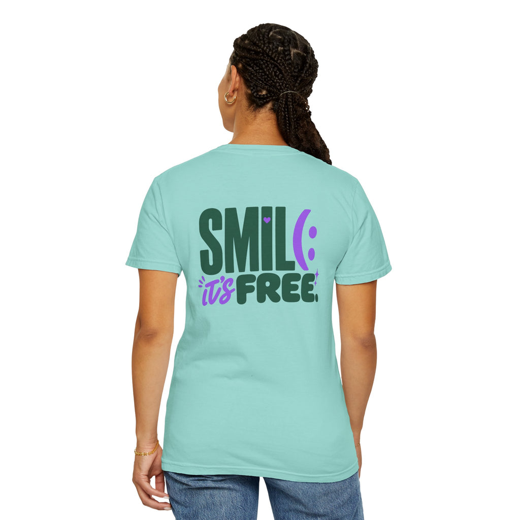 SMIL(: IT’S FREE. Green & Purple Front-and-Back Garment-Dyed Tee