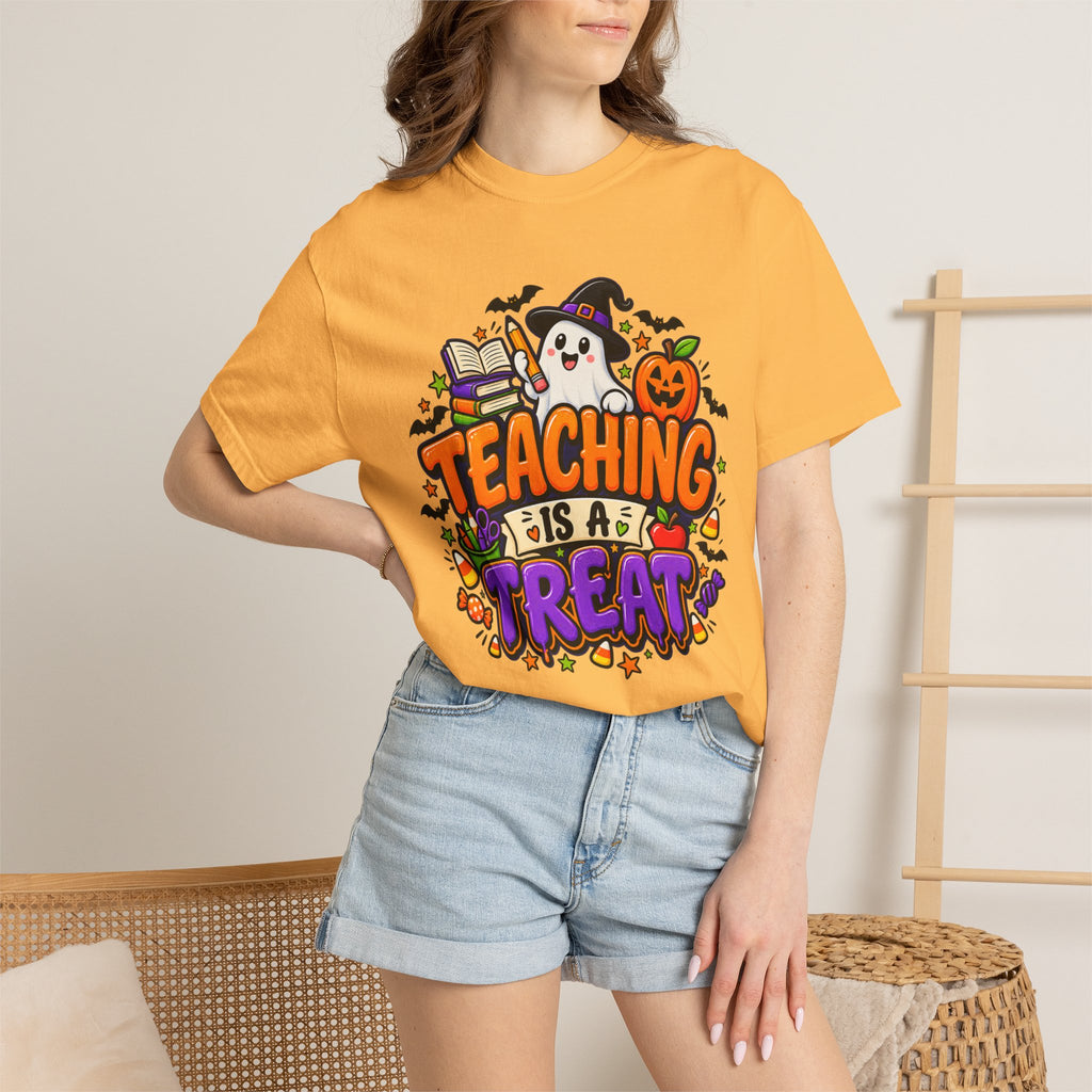 Teaching Is a Treat Halloween T-Shirt — Cute Ghost & Pumpkin Teacher Tee