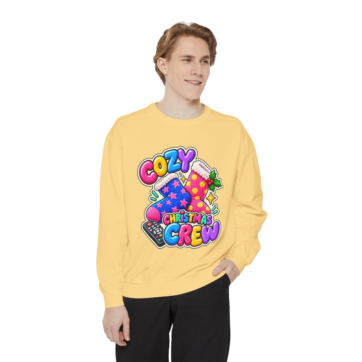 Cozy Christmas Crew Crewneck Sweatshirt 🧦🎄📺