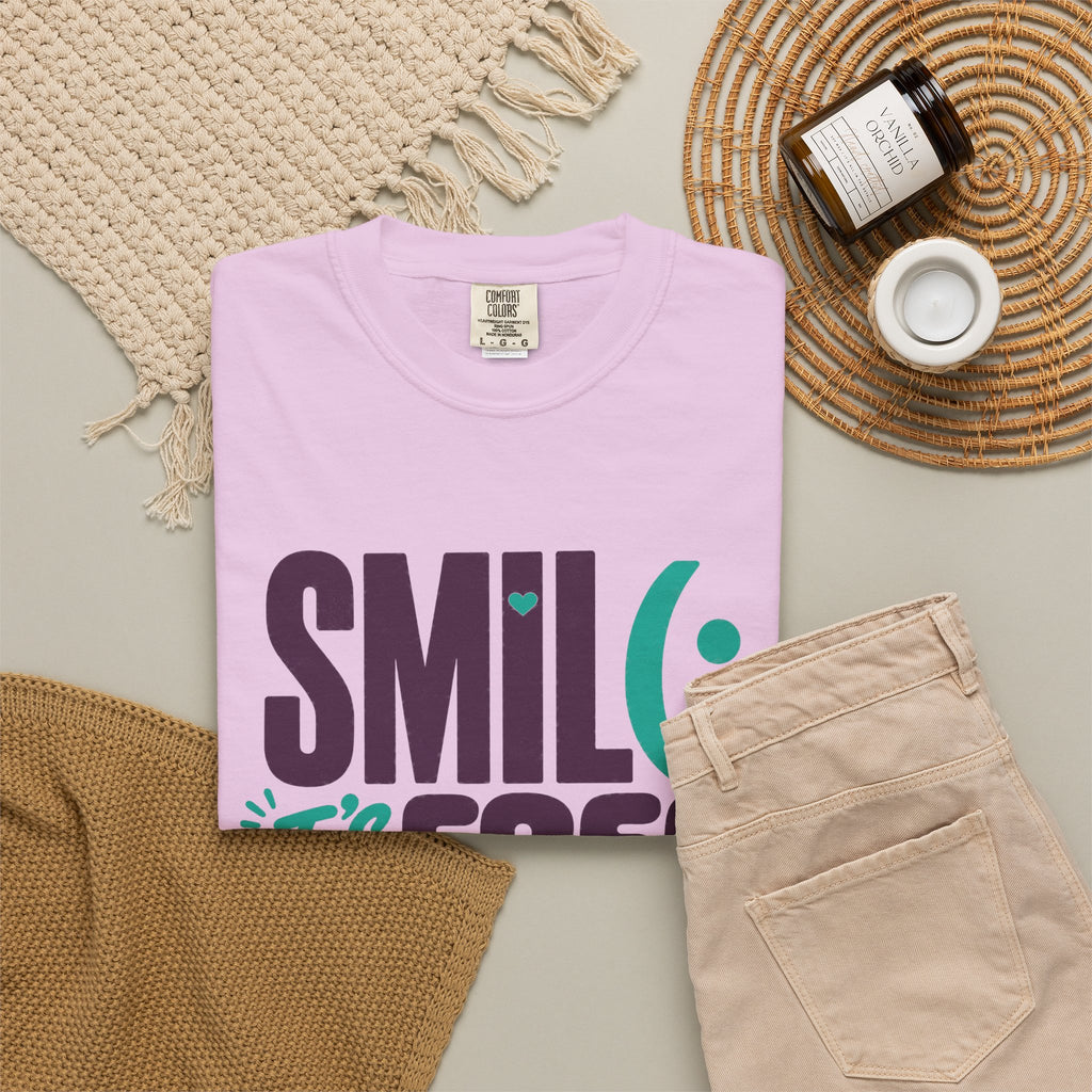 SMIL(: IT’S FREE. Plum & Teal Garment-Dyed Graphic Tee