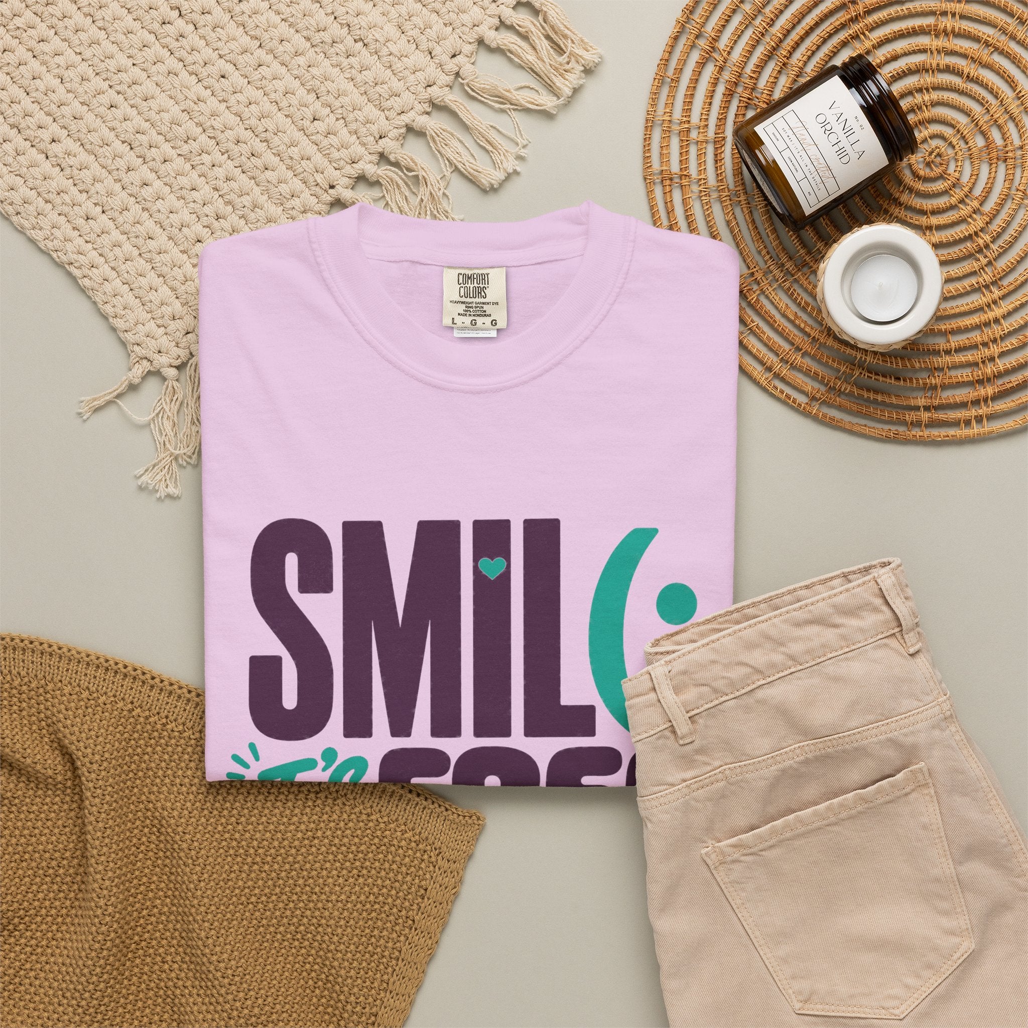 SMIL(: IT’S FREE. Plum & Teal Garment-Dyed Graphic Tee