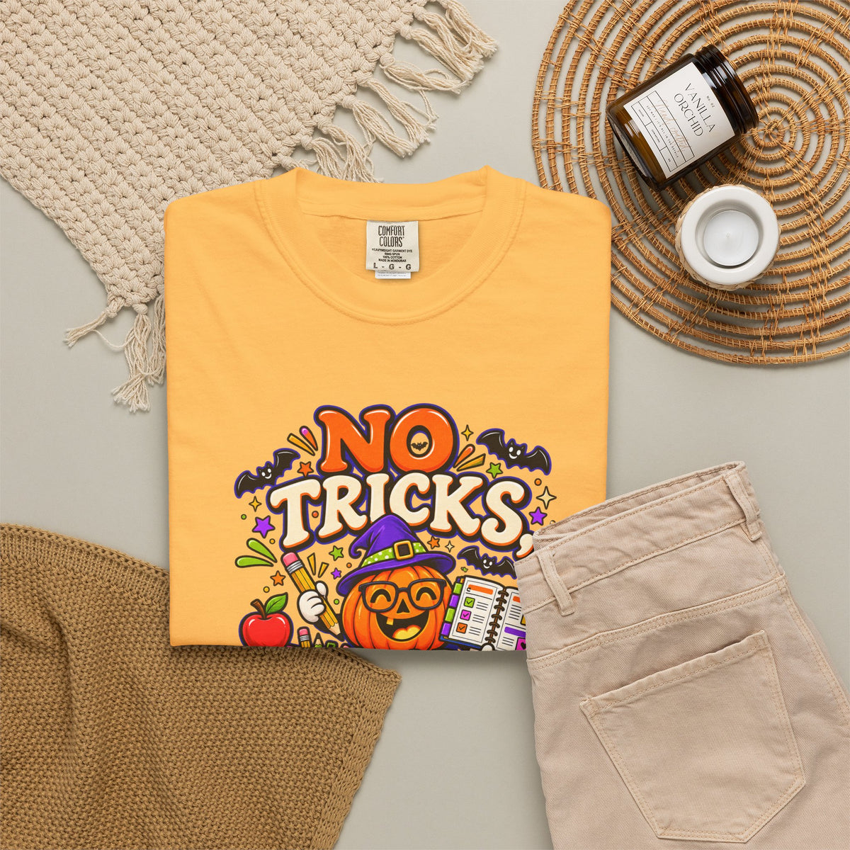 Halloween Teacher T-Shirt - "No Tricks, Just Lesson Plans"