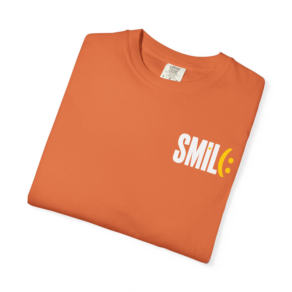 SMIL(: IT’S FREE. White & Yellow Front-and-Back Garment-Dyed Tee