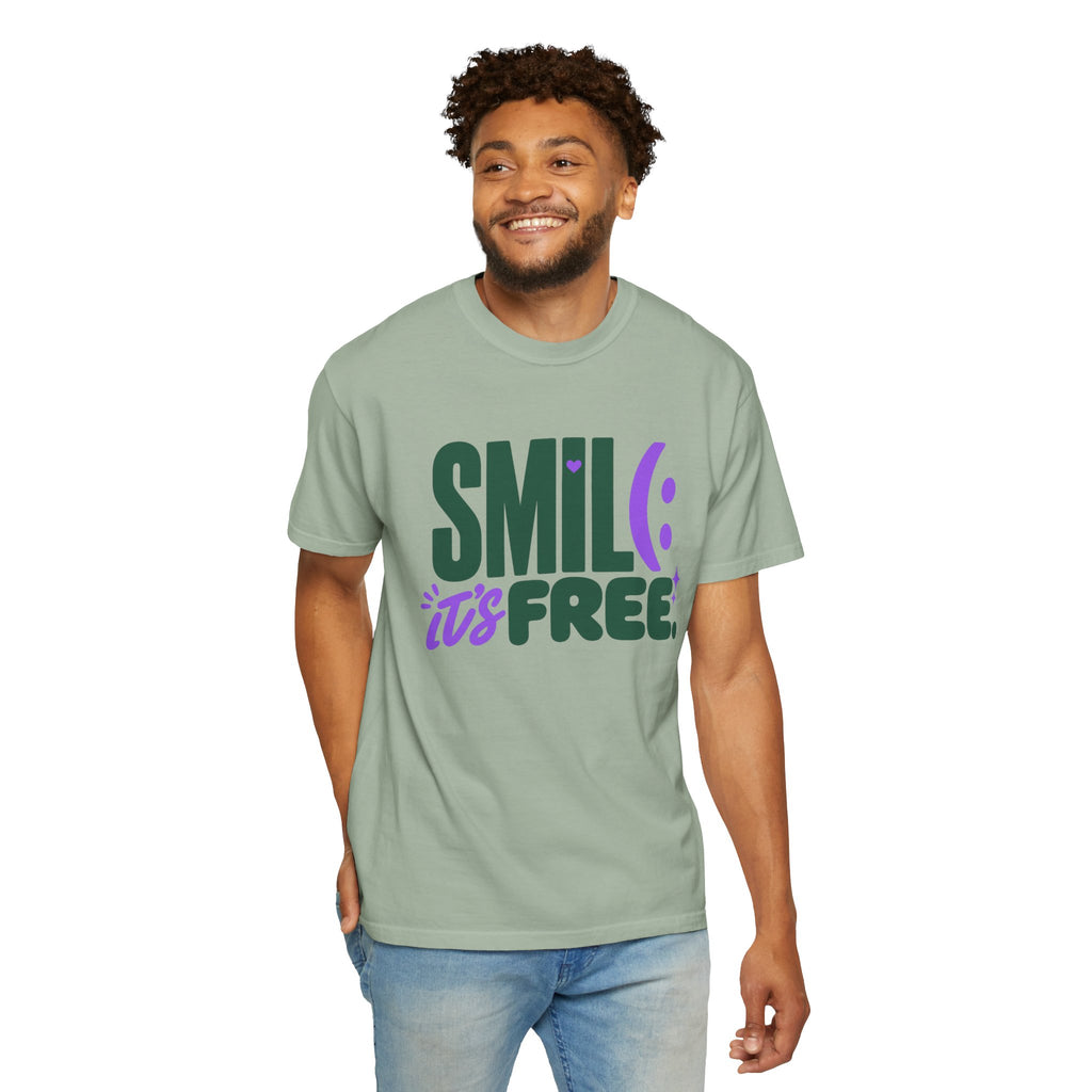 SMIL(: IT’S FREE. Forest Green & Purple Garment-Dyed Graphic Tee