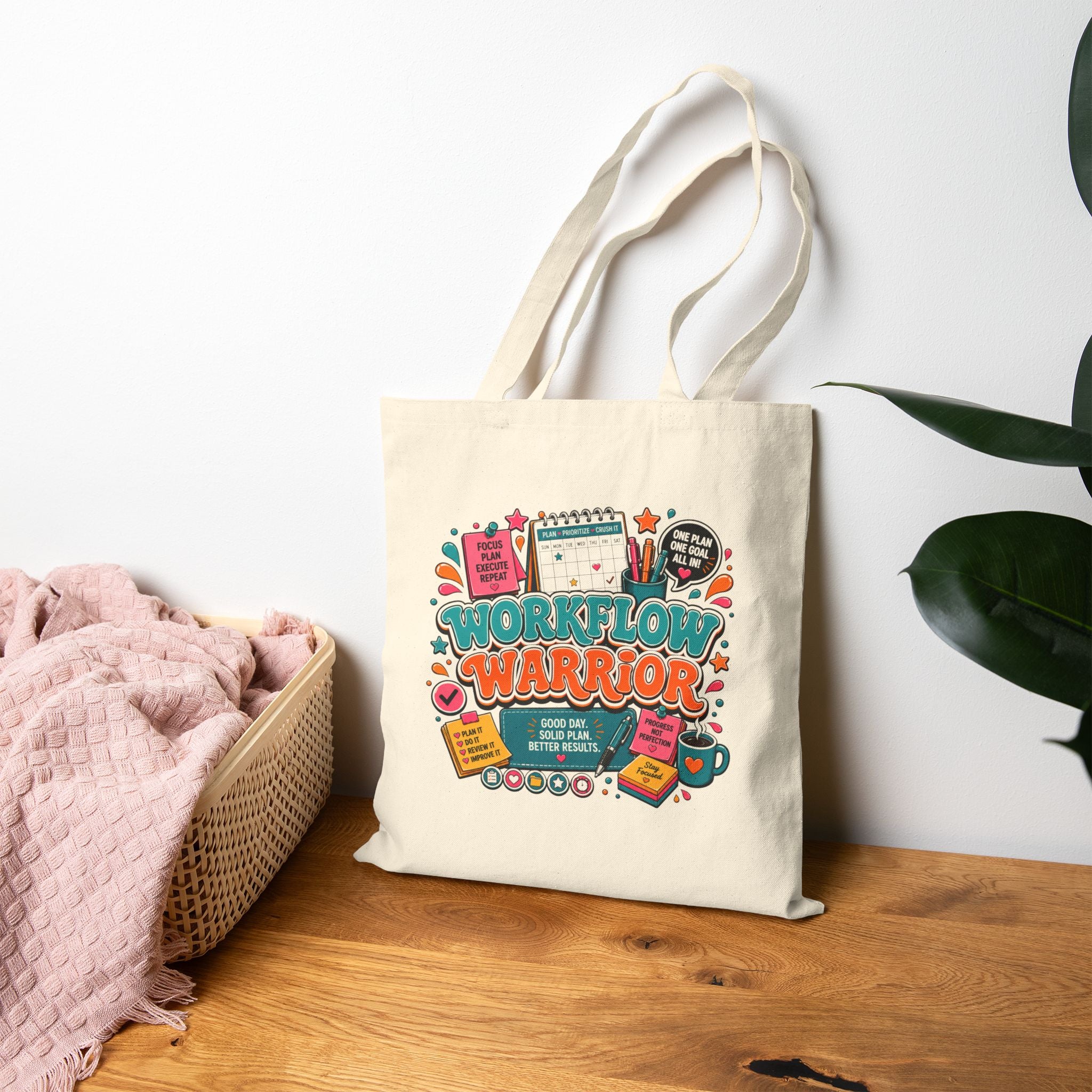Workflow Warrior Cotton Tote Bag – Planner, Coffee and Productivity Gifts