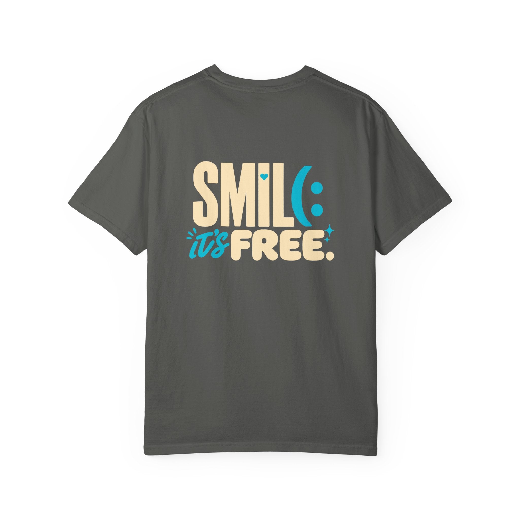 SMIL(: IT’S FREE. Charcoal & Plum Front-and-Back Tee