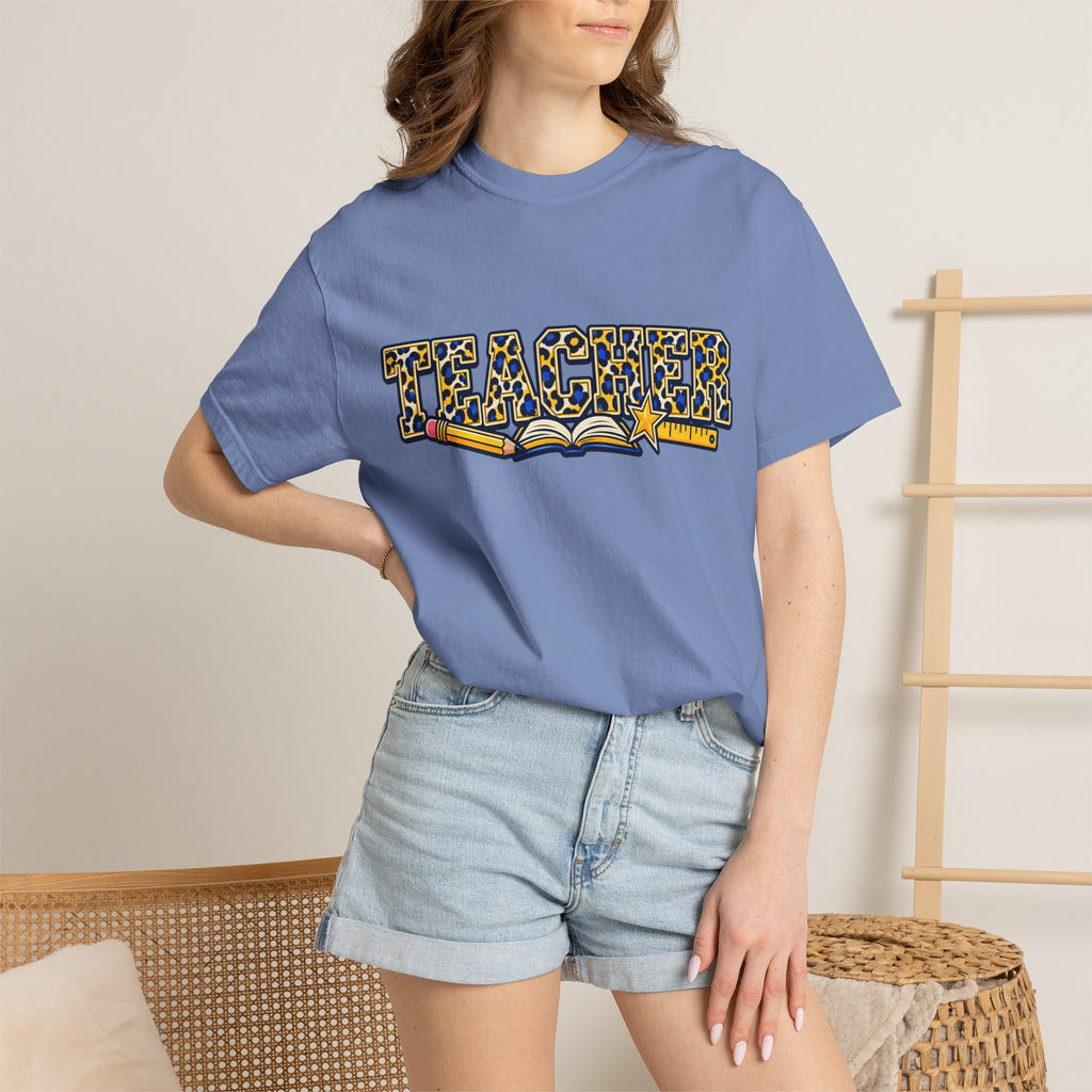 Leopard Print Teacher Comfort Colors® Heavyweight Tee 🍎✏️