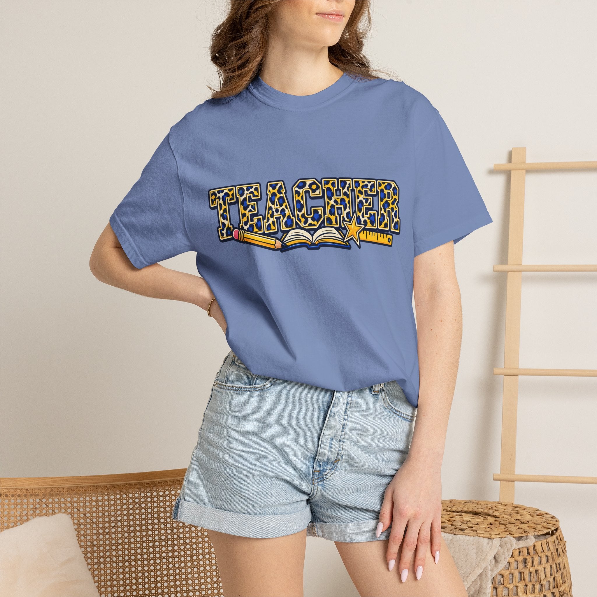Leopard Print Teacher Comfort Colors® Heavyweight Tee 🍎✏️