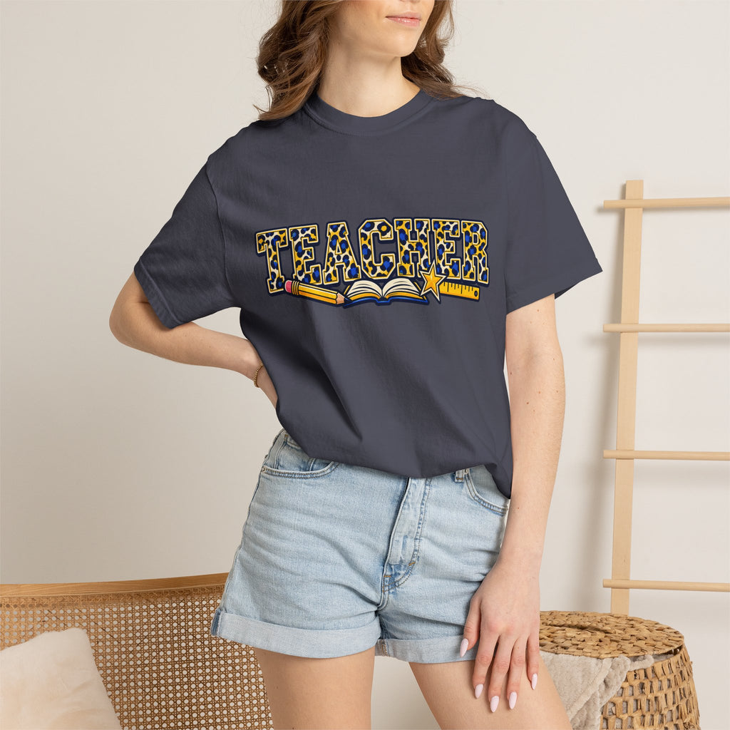 Leopard Print Teacher Comfort Colors® Heavyweight Tee 🍎✏️