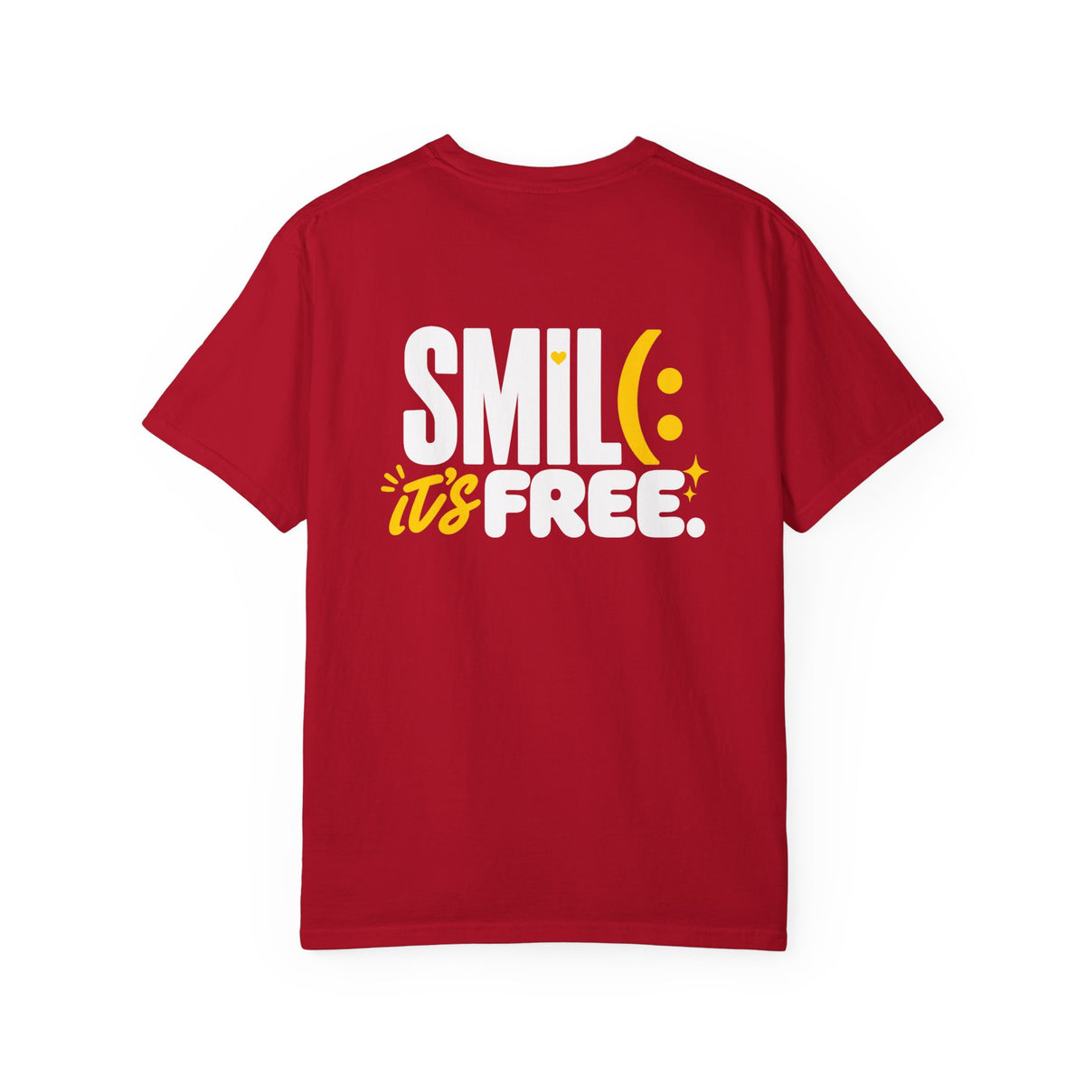 SMIL(: IT’S FREE. White & Yellow Front-and-Back Garment-Dyed Tee
