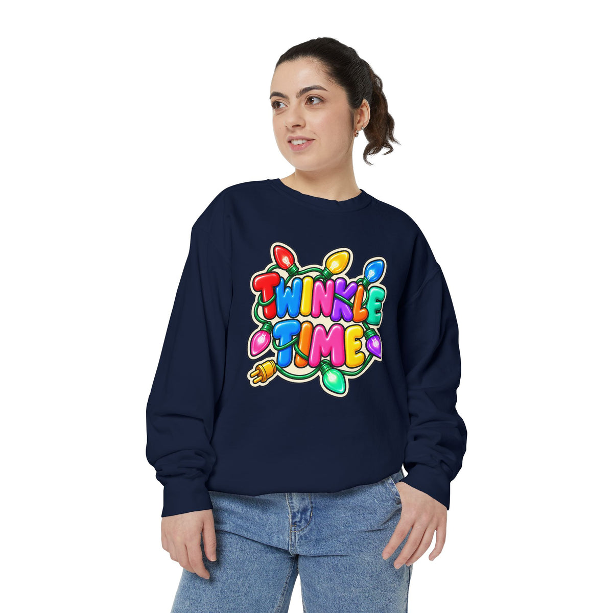 Twinkle Time Christmas - Colorful Holiday Light Graphic  Sweatshirt