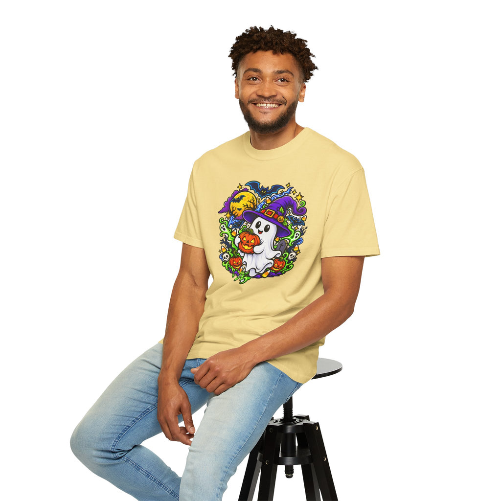 Unisex Halloween Ghost & Pumpkin Tee | Vibrant Spooky Adult Shirt