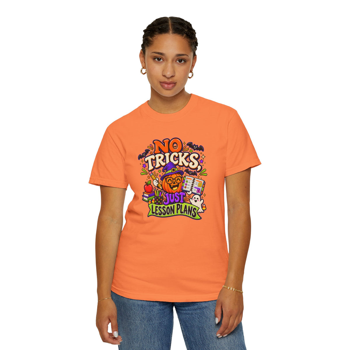 Halloween Teacher T-Shirt - "No Tricks, Just Lesson Plans"