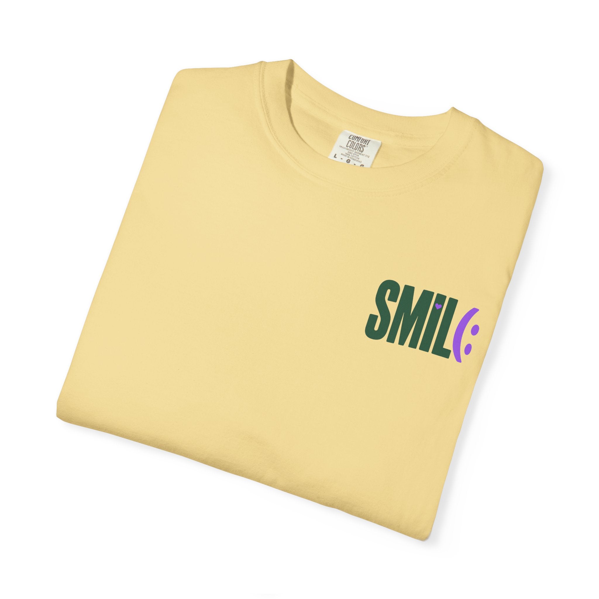 SMIL(: IT’S FREE. Green & Purple Front-and-Back Garment-Dyed Tee