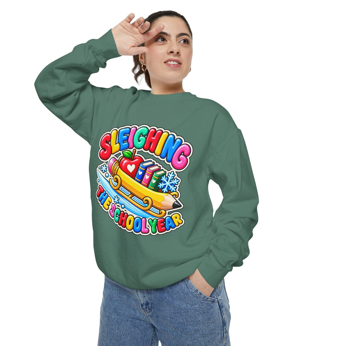 Sleighing the School Year Christmas Sweatshirt 📚🍎❄️