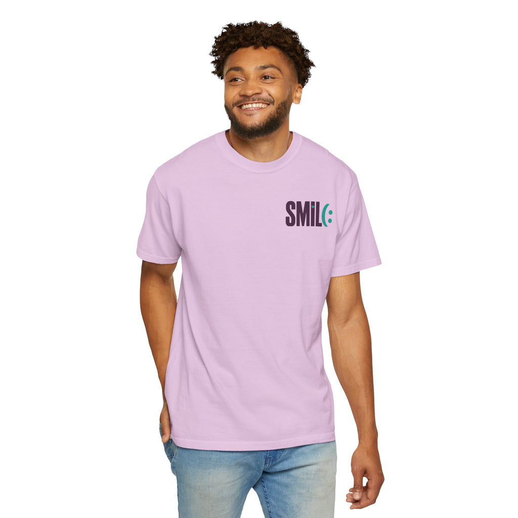 SMIL(: IT’S FREE. Front & Back Garment-Dyed Graphic Tee