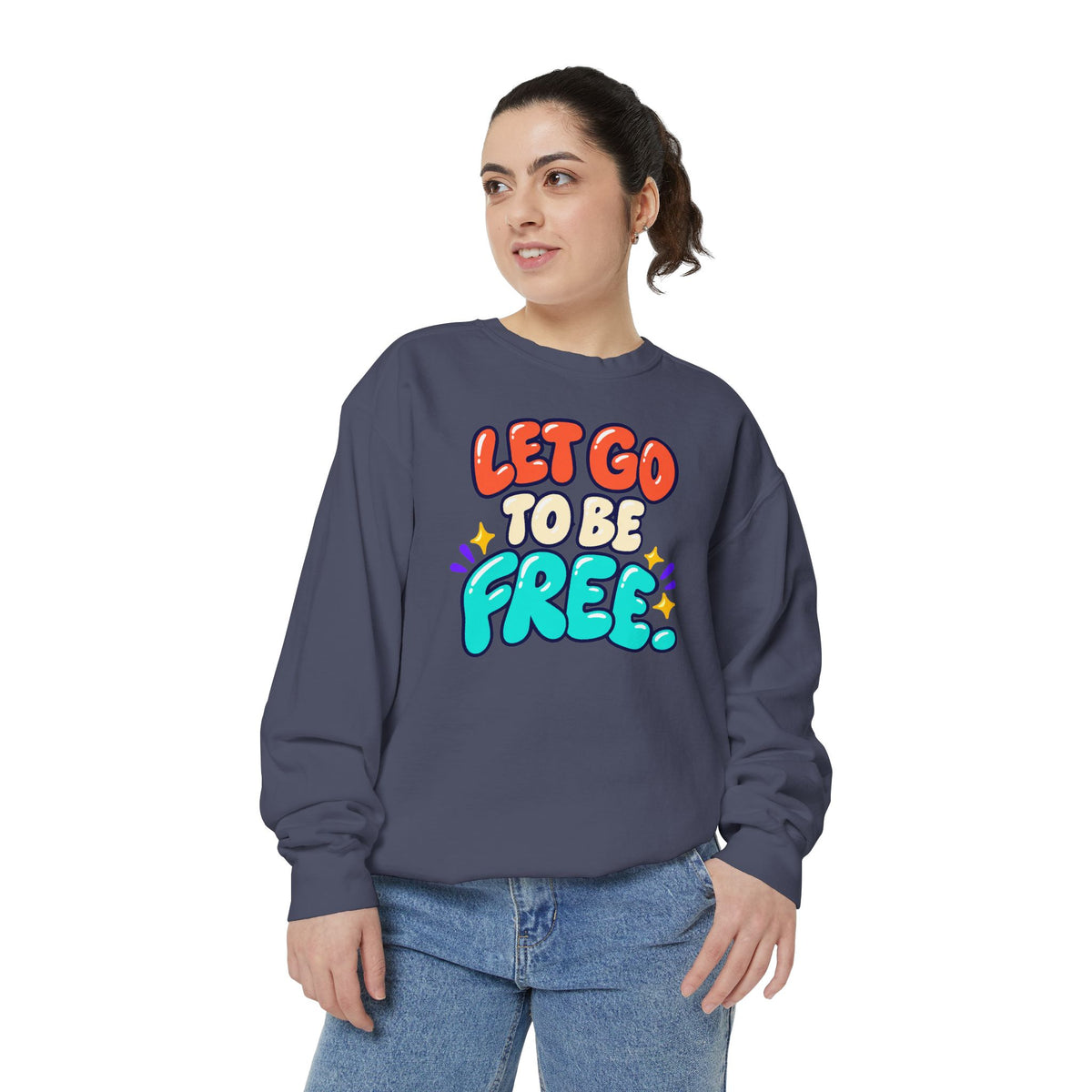 Let Go to Be Free Relaxed-Fit Sweatshirt — Lavender & Gray