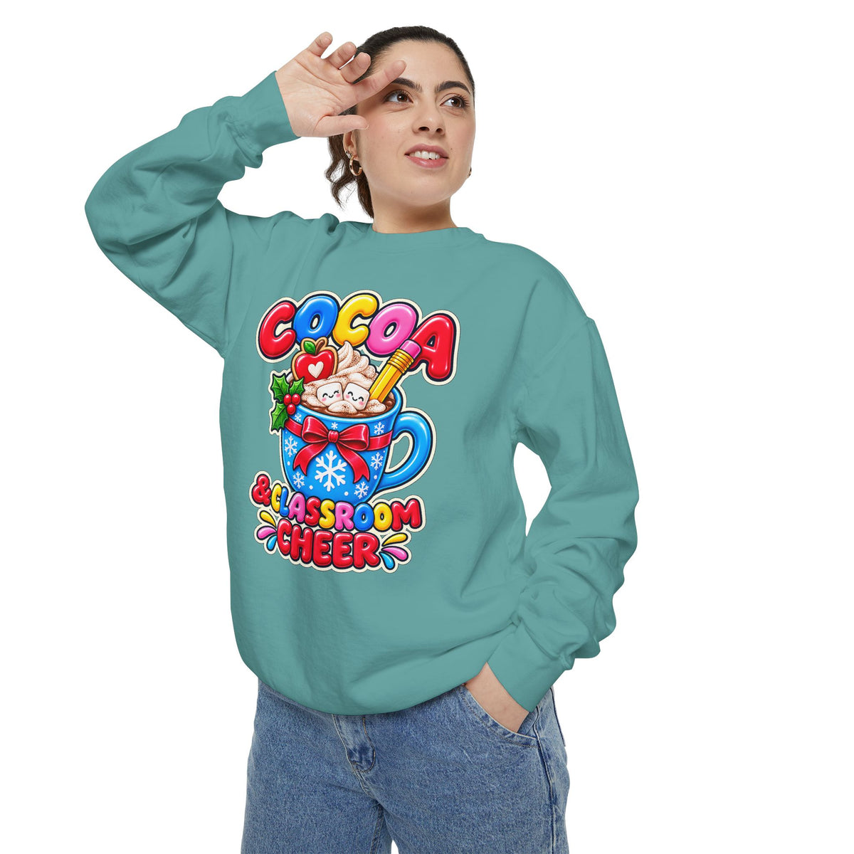 Cocoa and Classroom Cheer Christmas Sweatshirt ☕🍎❄️