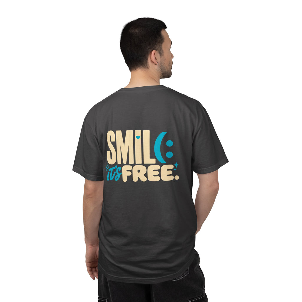 SMIL(: IT’S FREE. Charcoal & Plum Front-and-Back Tee