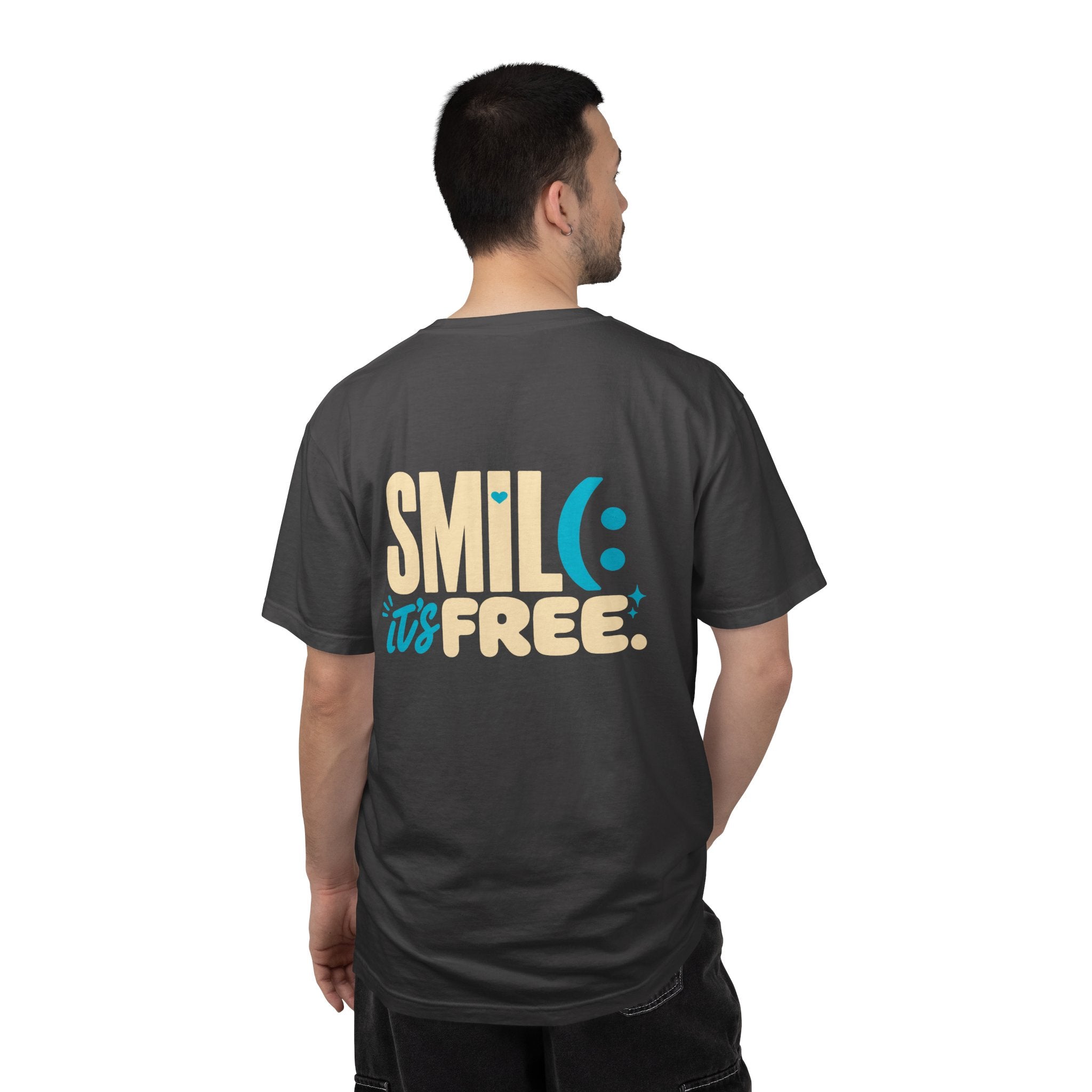SMIL(: IT’S FREE. Charcoal & Plum Front-and-Back Tee