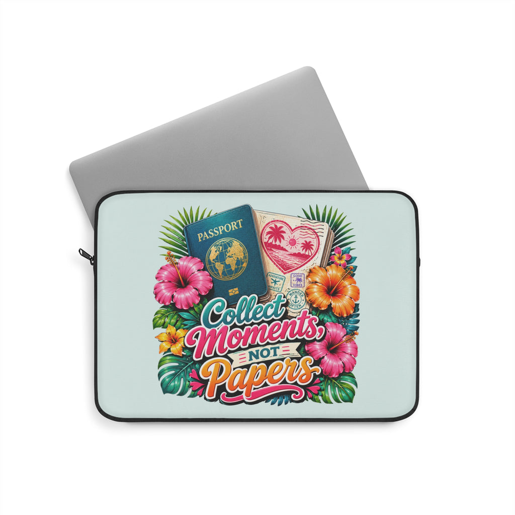 Collect Moments, Not Papers - Breezy Mint Laptop and iPad Sleeve