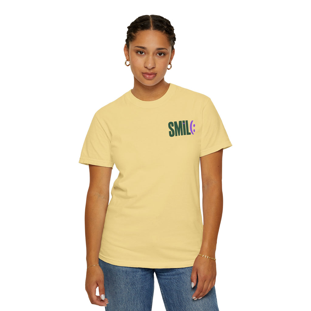SMIL(: IT’S FREE. Green & Purple Front-and-Back Garment-Dyed Tee