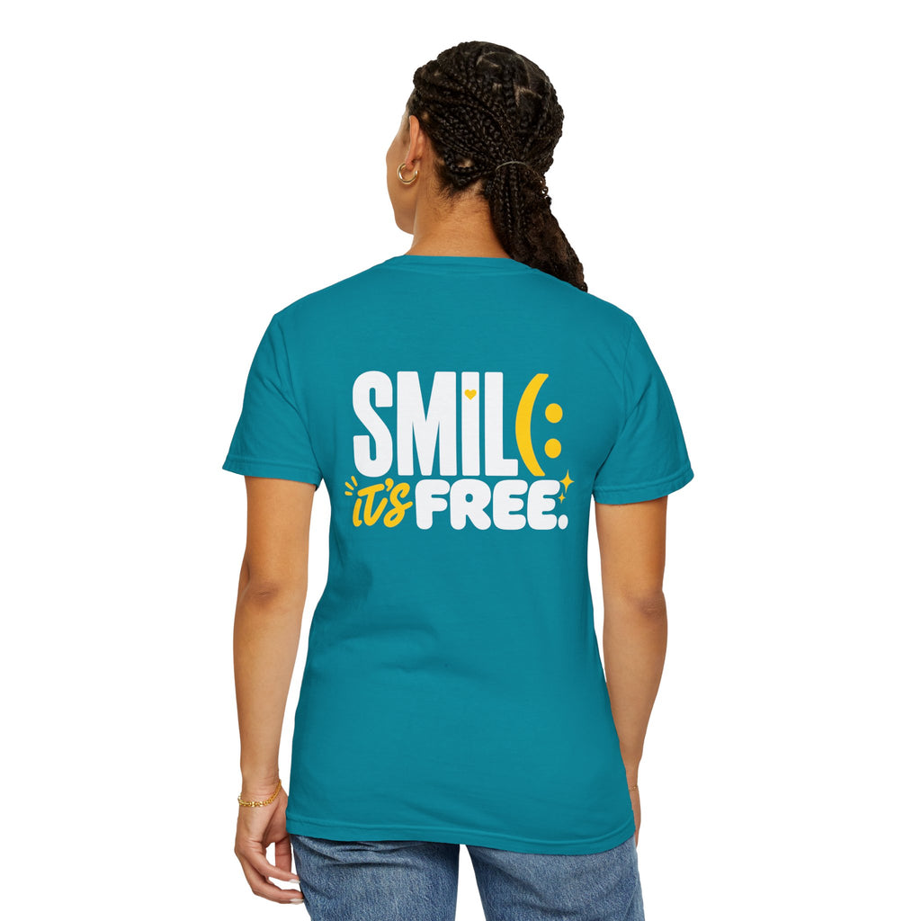 SMIL(: IT’S FREE. White & Yellow Front-and-Back Garment-Dyed Tee