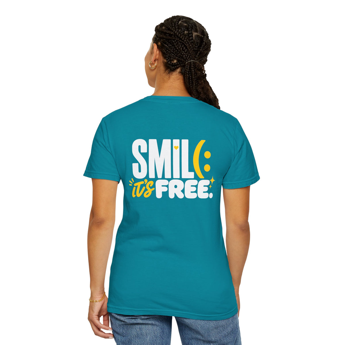 SMIL(: IT’S FREE. White & Yellow Front-and-Back Garment-Dyed Tee