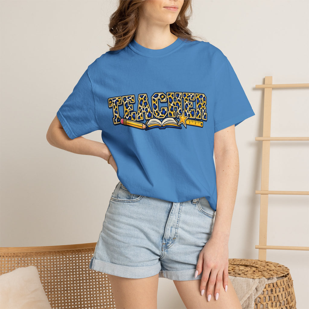 Leopard Print Teacher Comfort Colors® Heavyweight Tee 🍎✏️