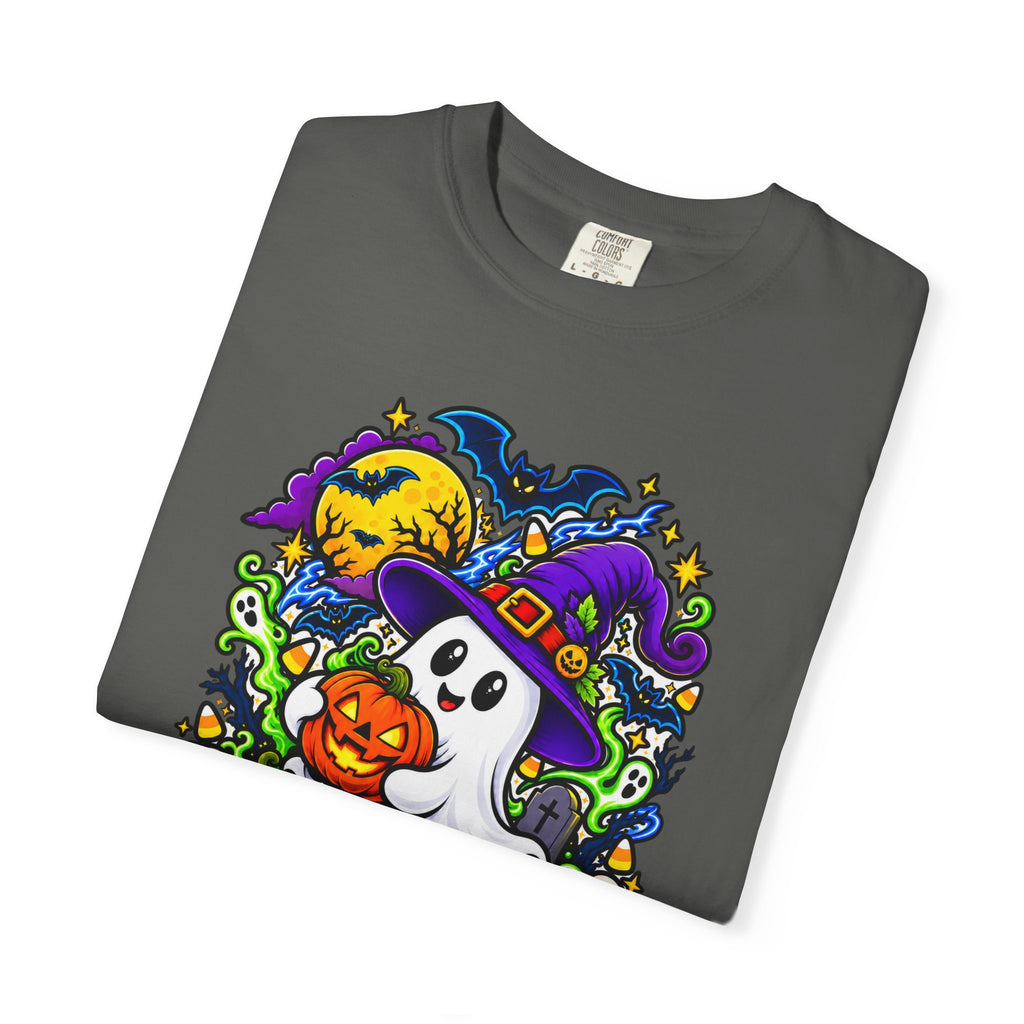 Unisex Halloween Ghost & Pumpkin Tee | Vibrant Spooky Adult Shirt