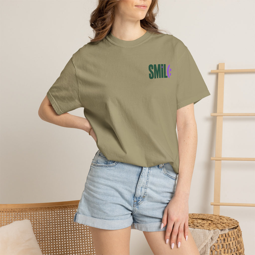 SMIL(: IT’S FREE. Green & Purple Front-and-Back Garment-Dyed Tee