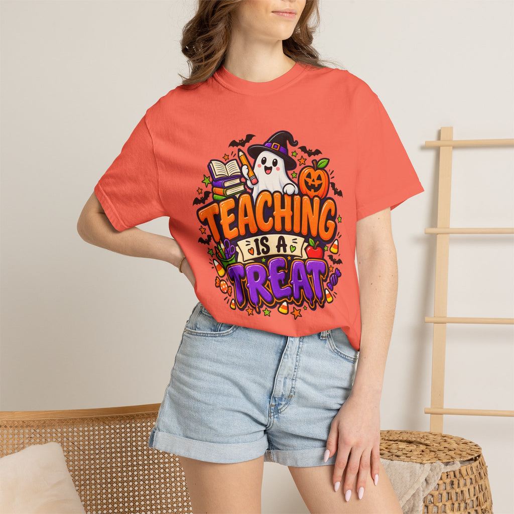 Teaching Is a Treat Halloween T-Shirt — Cute Ghost & Pumpkin Teacher Tee
