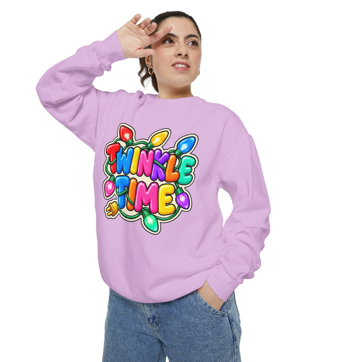 Twinkle Time Christmas - Colorful Holiday Light Graphic  Sweatshirt
