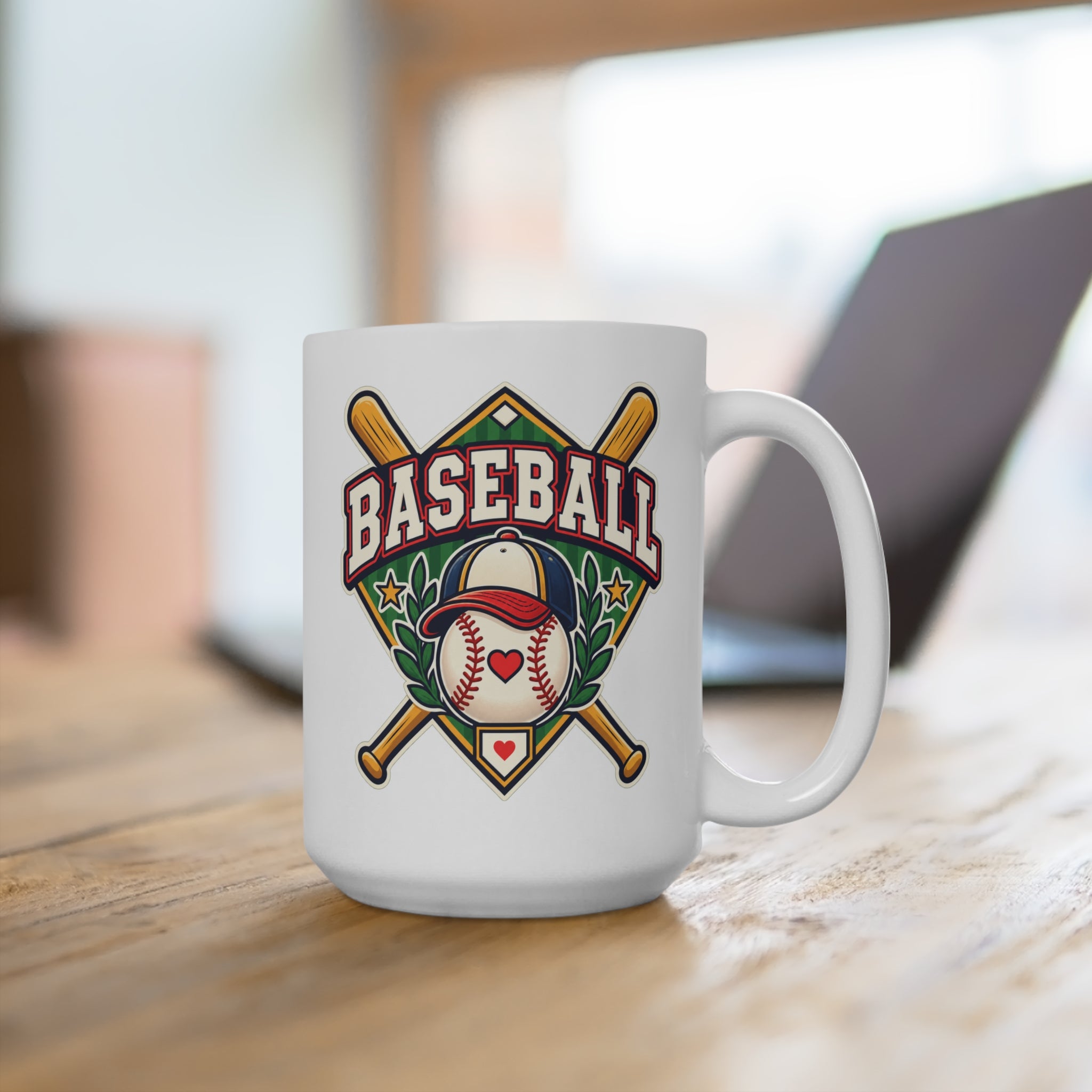 Baseball Heart and Cap Mug – Heart Ball & Crossed Bats Coffee Cup