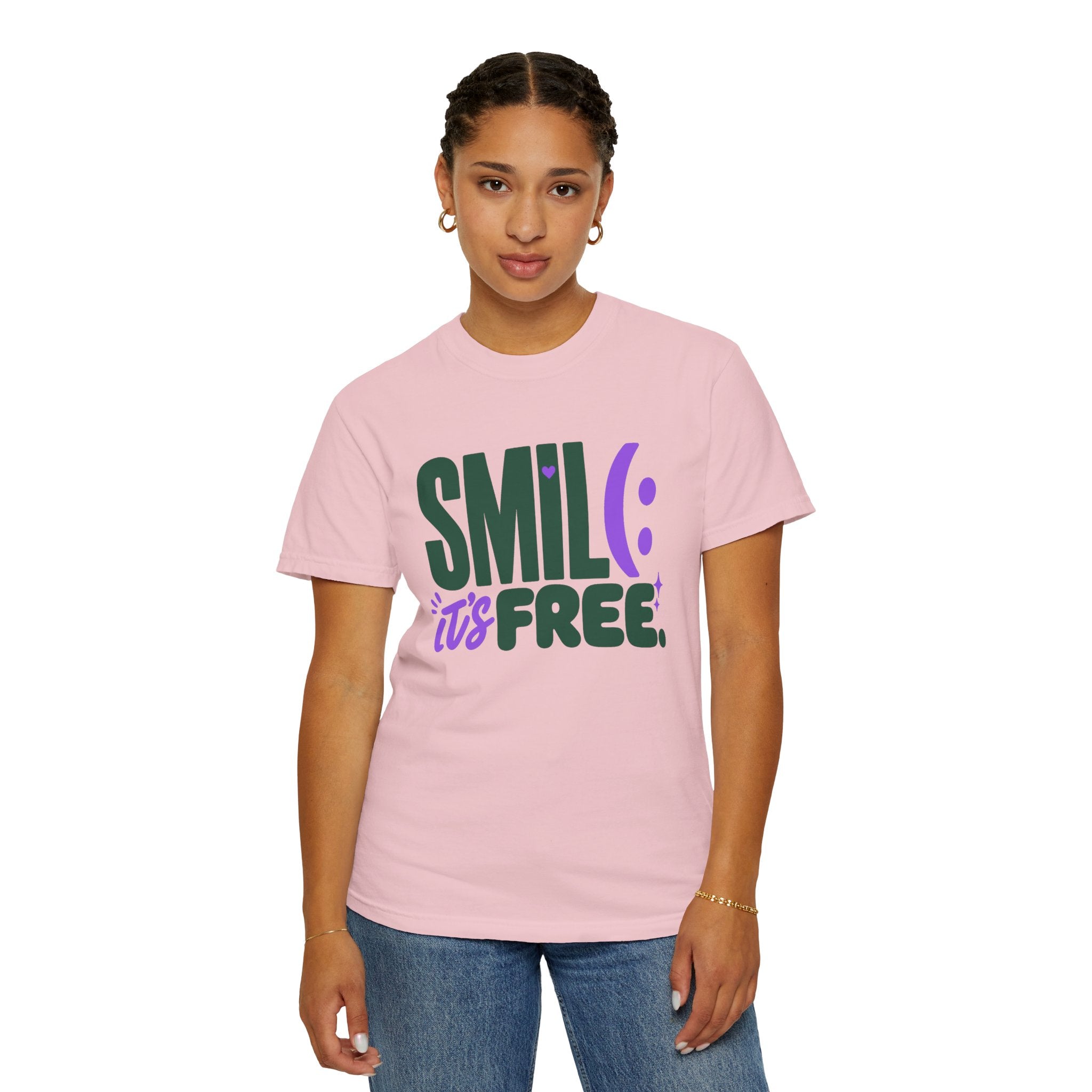 SMIL(: IT’S FREE. Forest Green & Purple Garment-Dyed Graphic Tee