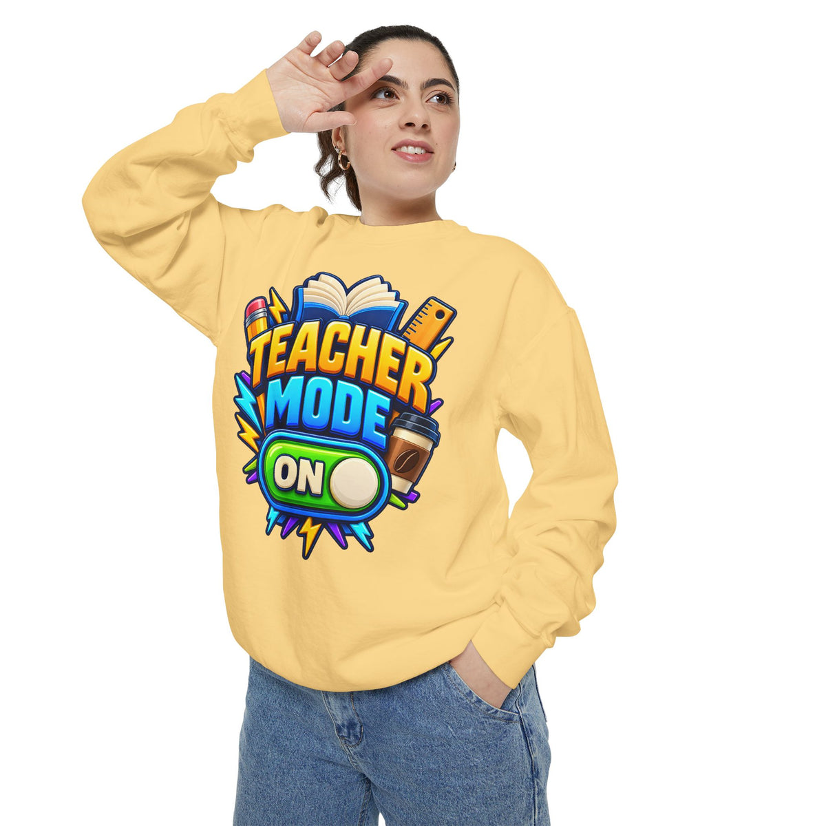 Teacher Mode On Sweatshirt 📚☕ | Funny Teacher Crewneck