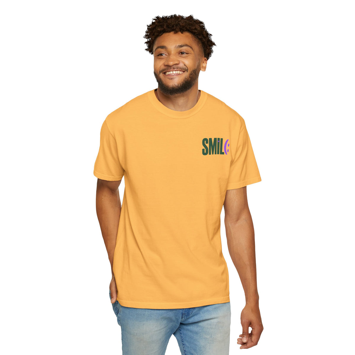 SMIL(: IT’S FREE. Green & Purple Front-and-Back Garment-Dyed Tee