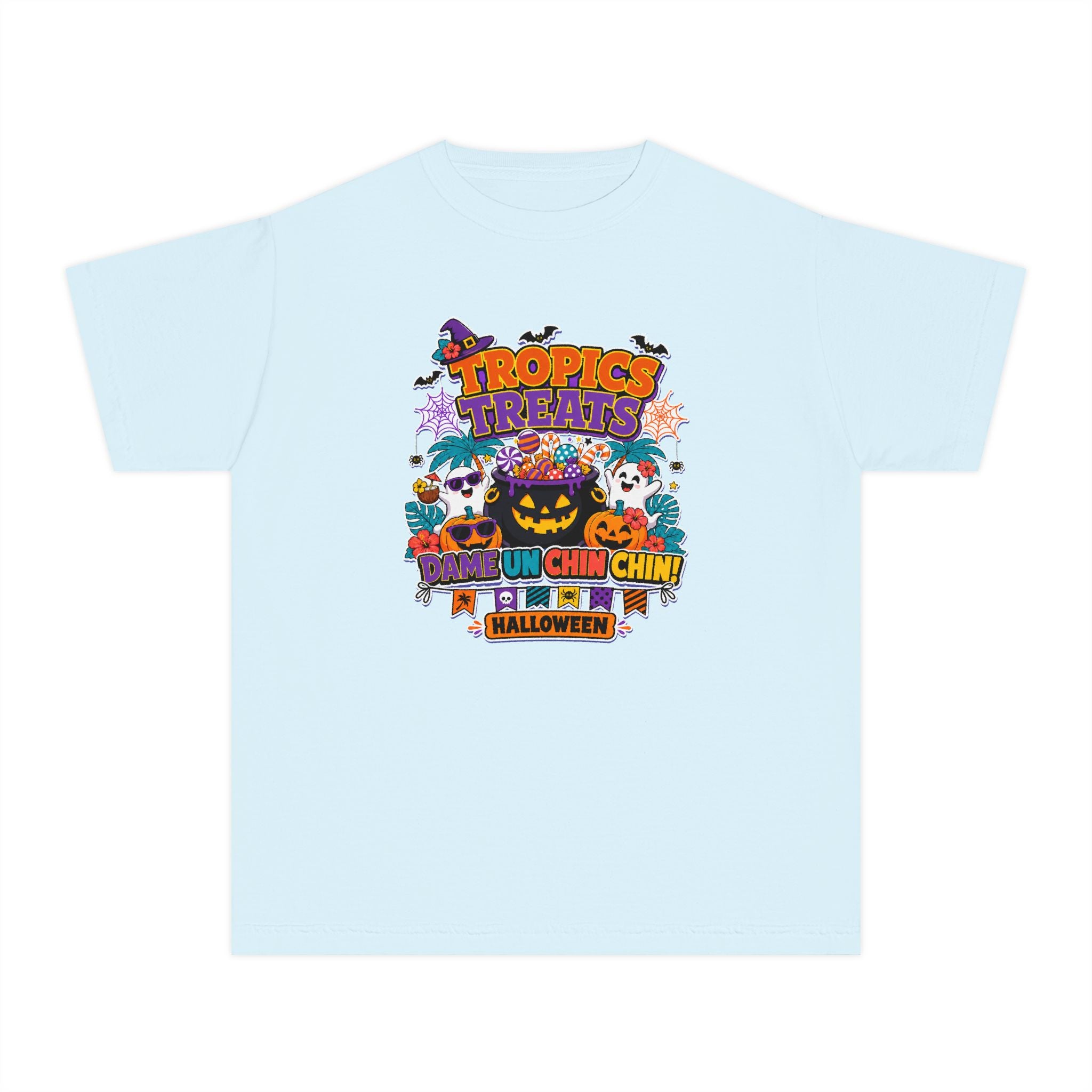 Tropics Treats Youth Halloween Retro Tee 🌴🎃
