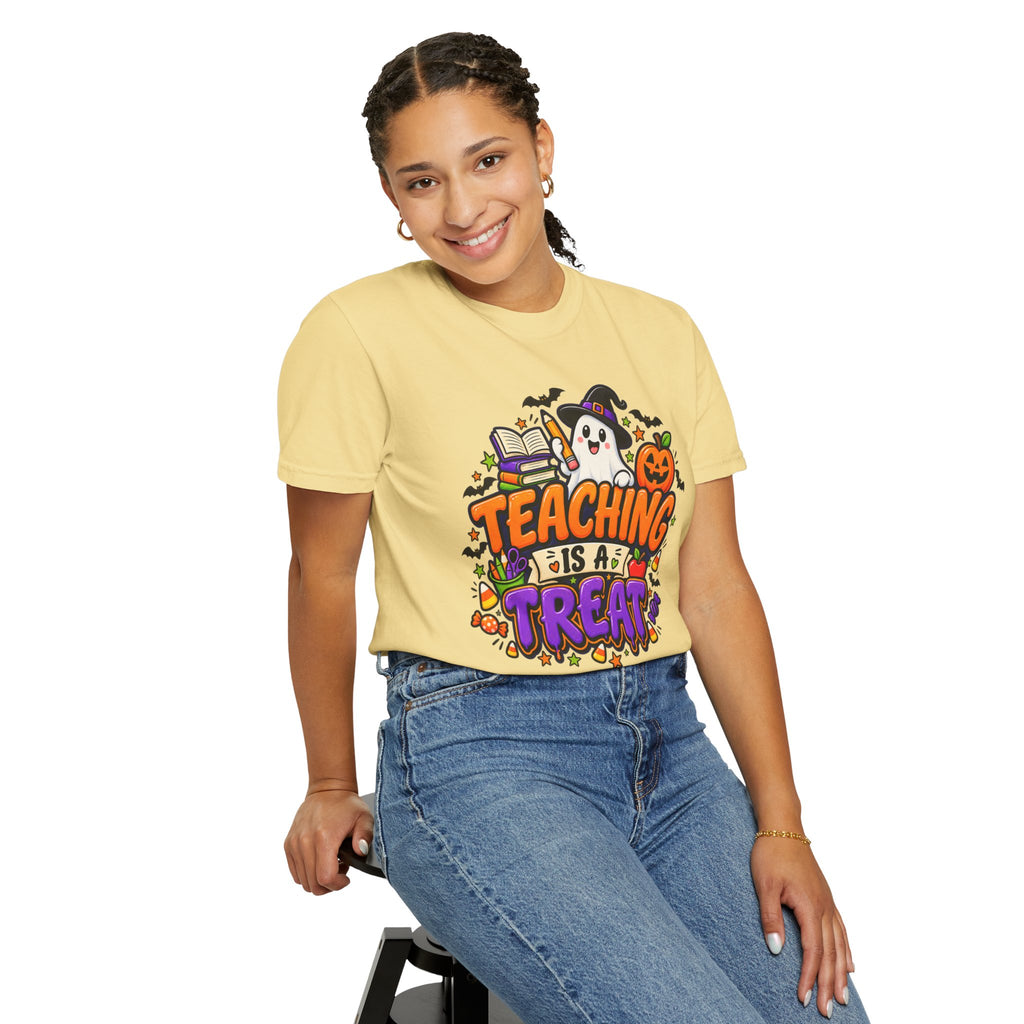 Teaching Is a Treat Halloween T-Shirt — Cute Ghost & Pumpkin Teacher Tee