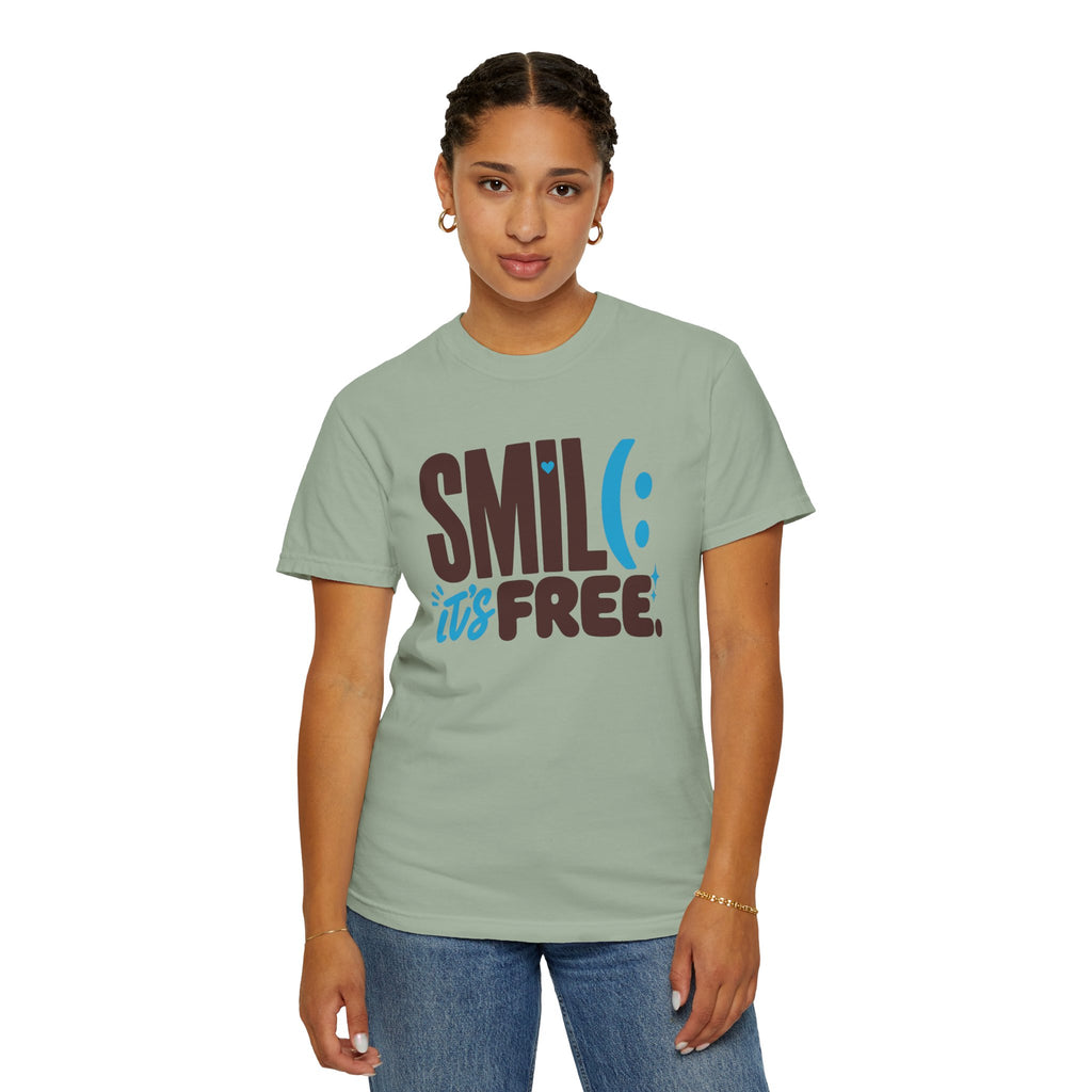 SMIL(: IT’S FREE. Brown & Bright Blue Garment-Dyed Graphic Tee