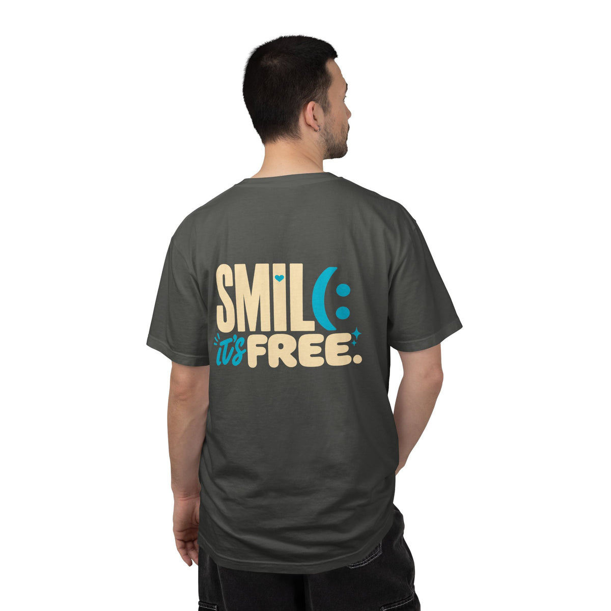 SMIL(: IT’S FREE. Charcoal & Plum Front-and-Back Tee