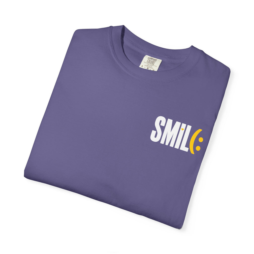 SMIL(: IT’S FREE. White & Yellow Front-and-Back Garment-Dyed Tee