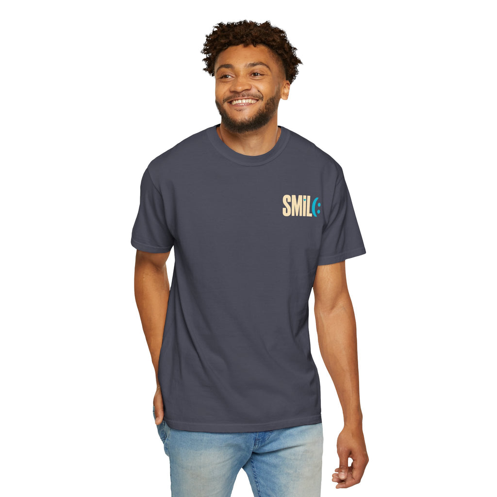 SMIL(: IT’S FREE. Charcoal & Plum Front-and-Back Tee