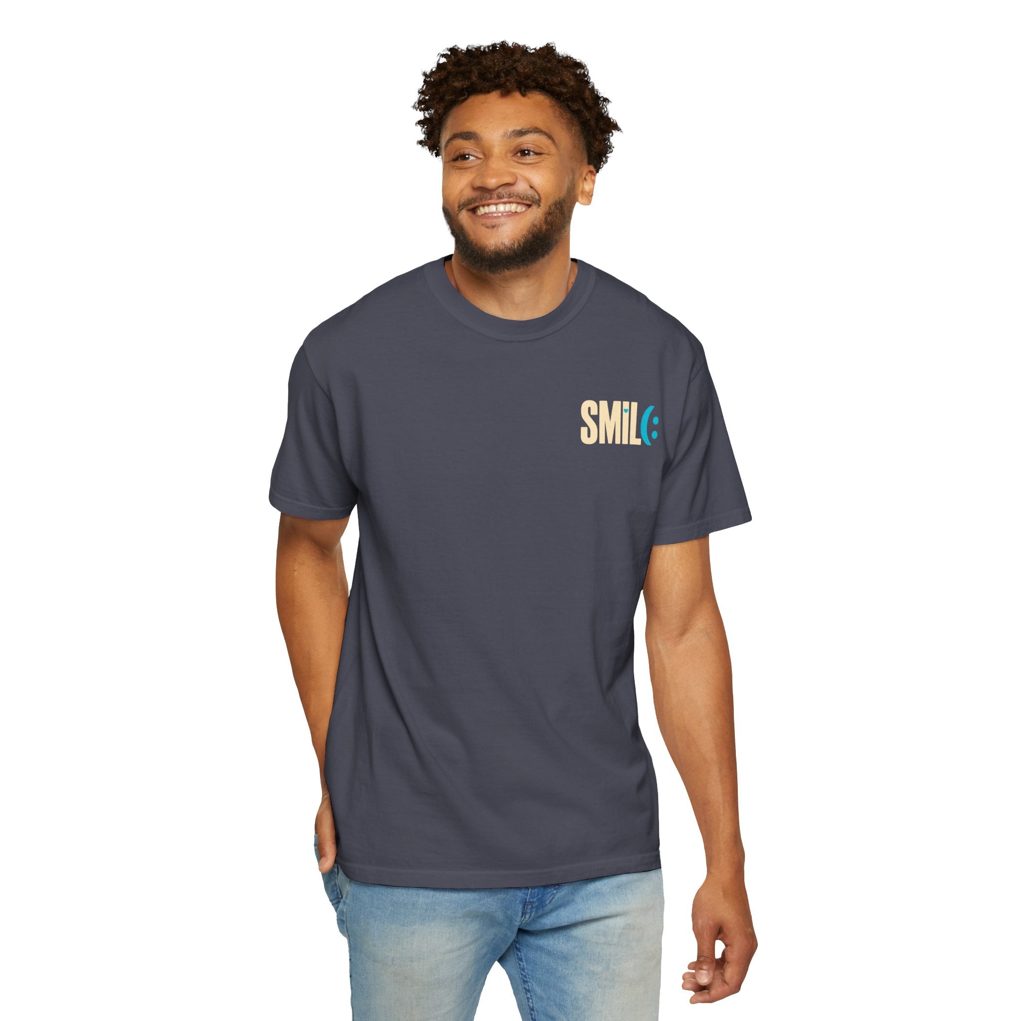 SMIL(: IT’S FREE. Charcoal & Plum Front-and-Back Tee