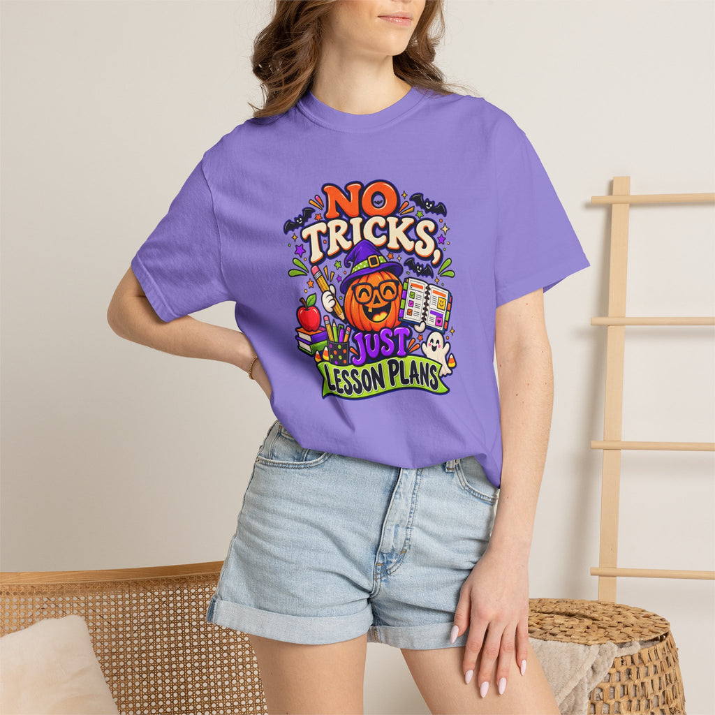 Halloween Teacher T-Shirt - "No Tricks, Just Lesson Plans"
