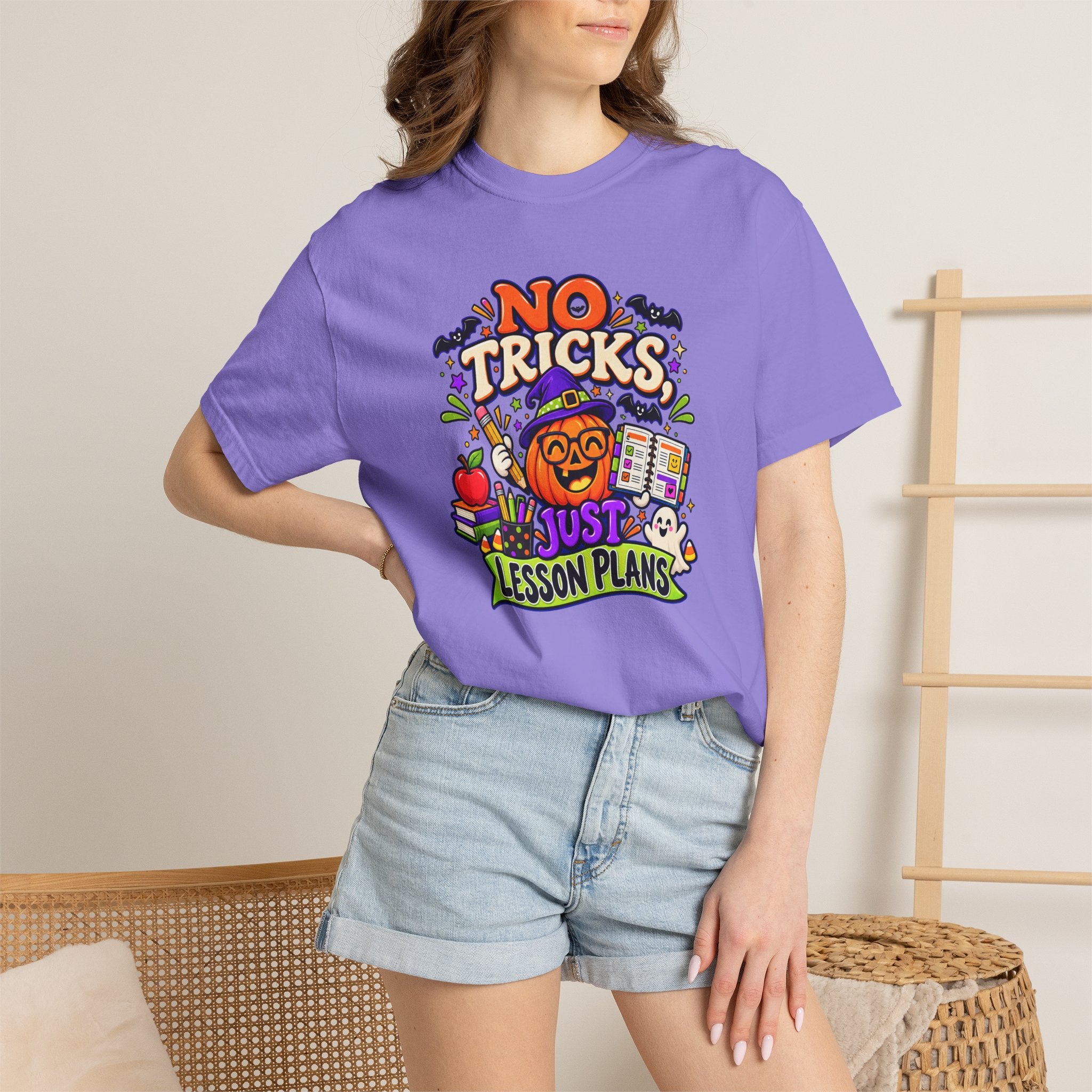 Halloween Teacher T-Shirt - "No Tricks, Just Lesson Plans"