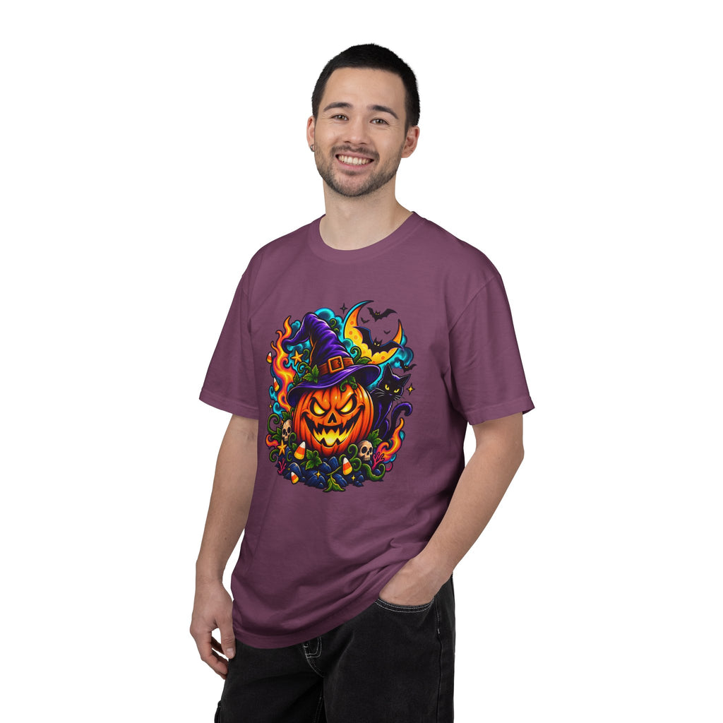 Unisex Halloween Pumpkin & Black Cat T-Shirt | Colorful Spooky Adult Tee