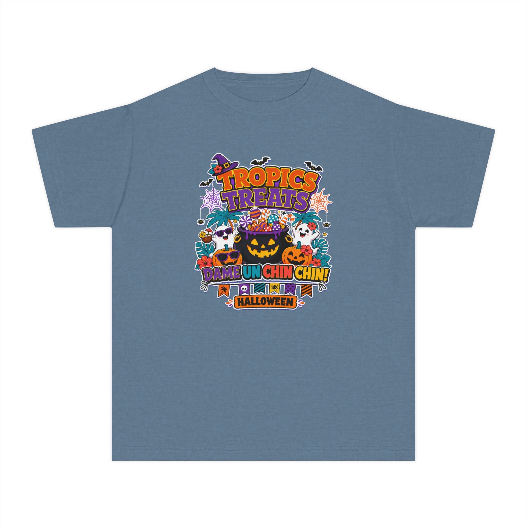 Tropics Treats Youth Halloween Retro Tee 🌴🎃