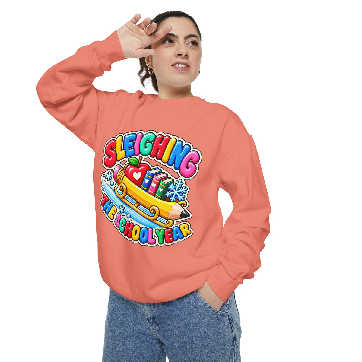 Sleighing the School Year Christmas Sweatshirt 📚🍎❄️