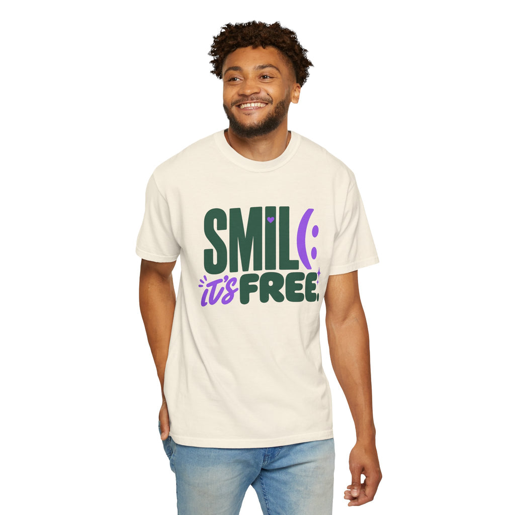 SMIL(: IT’S FREE. Forest Green & Purple Garment-Dyed Graphic Tee